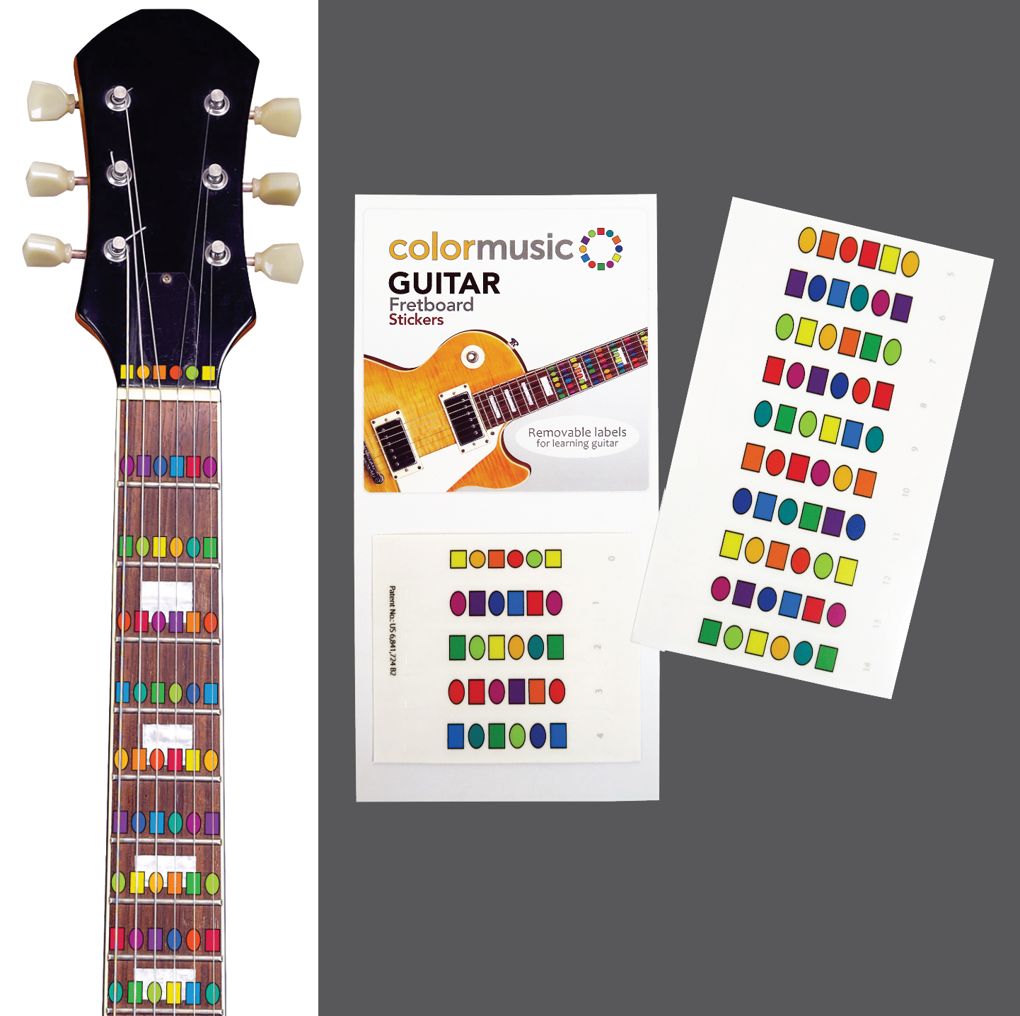 ColorMusic® GUITAR Fretboard Labels (STEEL string, Acoustic or Electri ...