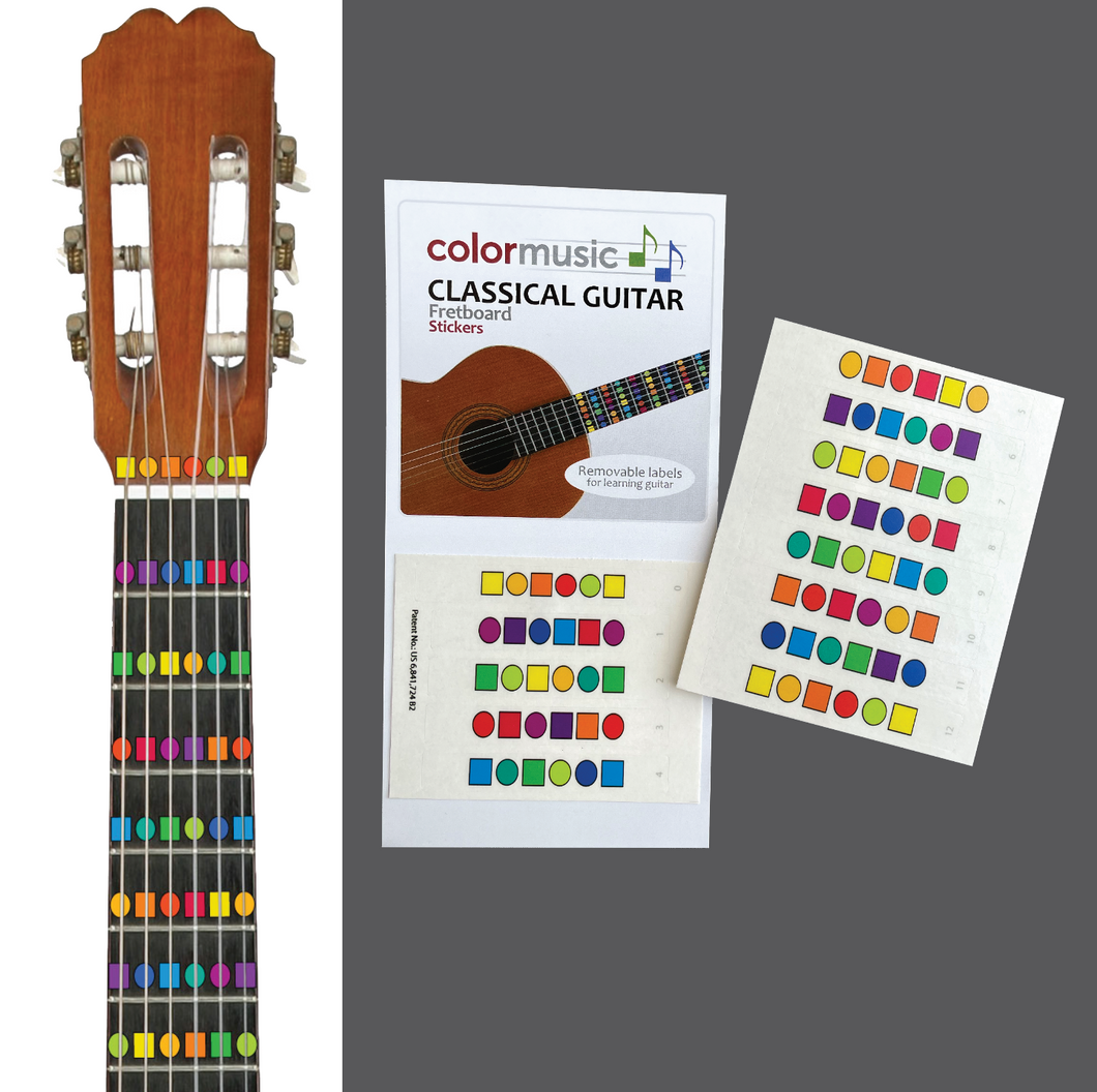 ColorMusic GUITAR Fretboard Labels (NYLON string, Classical)
